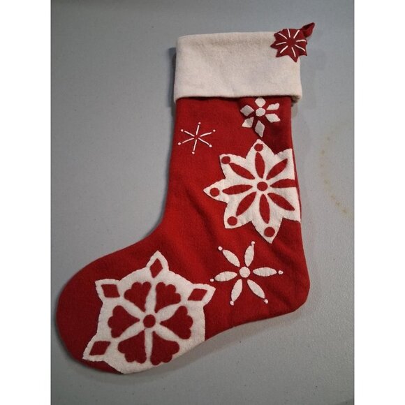 Falling Snow Christmas Stocking Red & White Felt Handmade 18" Long The Longaberg - Picture 1 of 6
